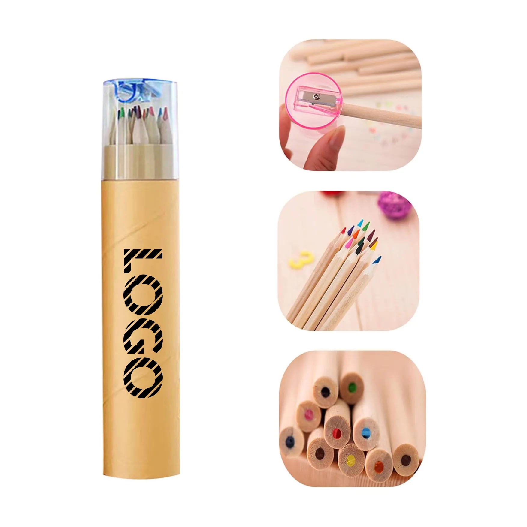 12-Color Mini Pencils Set with Sharpener & Tube