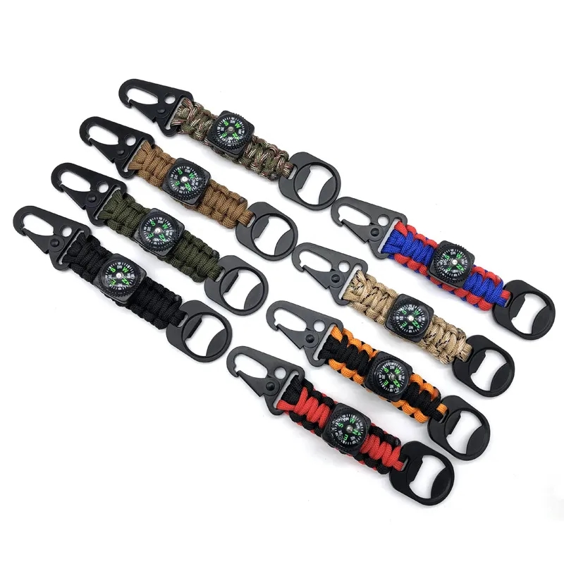 7-Core Paracord Keychain with Compass & Carabiner