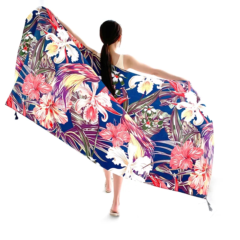 Printed Cotton Linen Beach Scarf Protective Shawl 180x90 cm