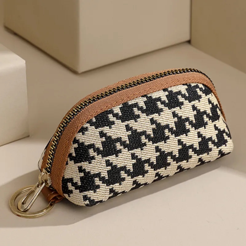 Simple Large Capacity Unisex Zippered Canvas Car Key Holder