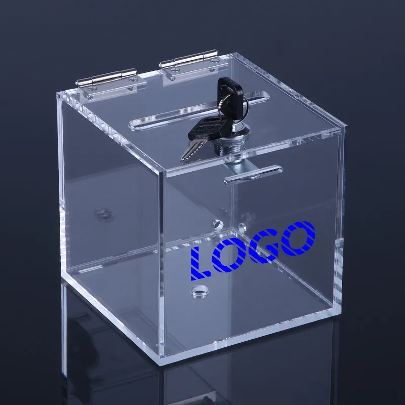 Clear Acrylic Ballot Box w/ Slot & Lock for Voting Donations