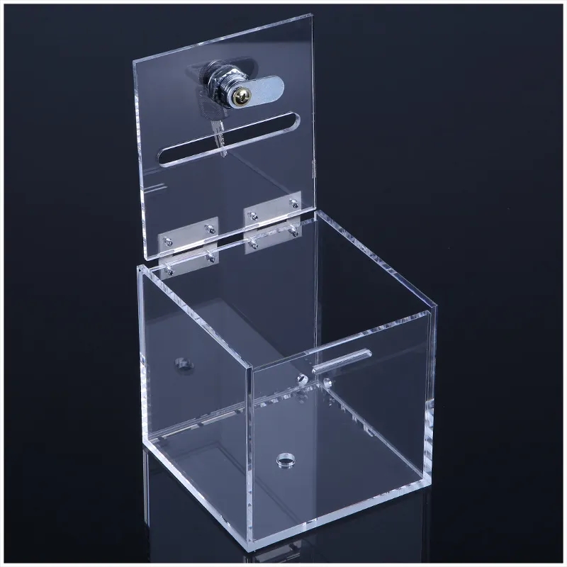 Clear Acrylic Ballot Box w/ Slot & Lock for Voting Donations