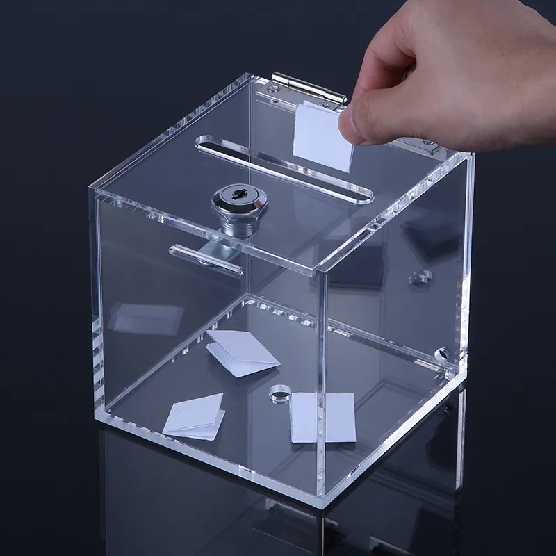 Clear Acrylic Ballot Box w/ Slot & Lock for Voting Donations