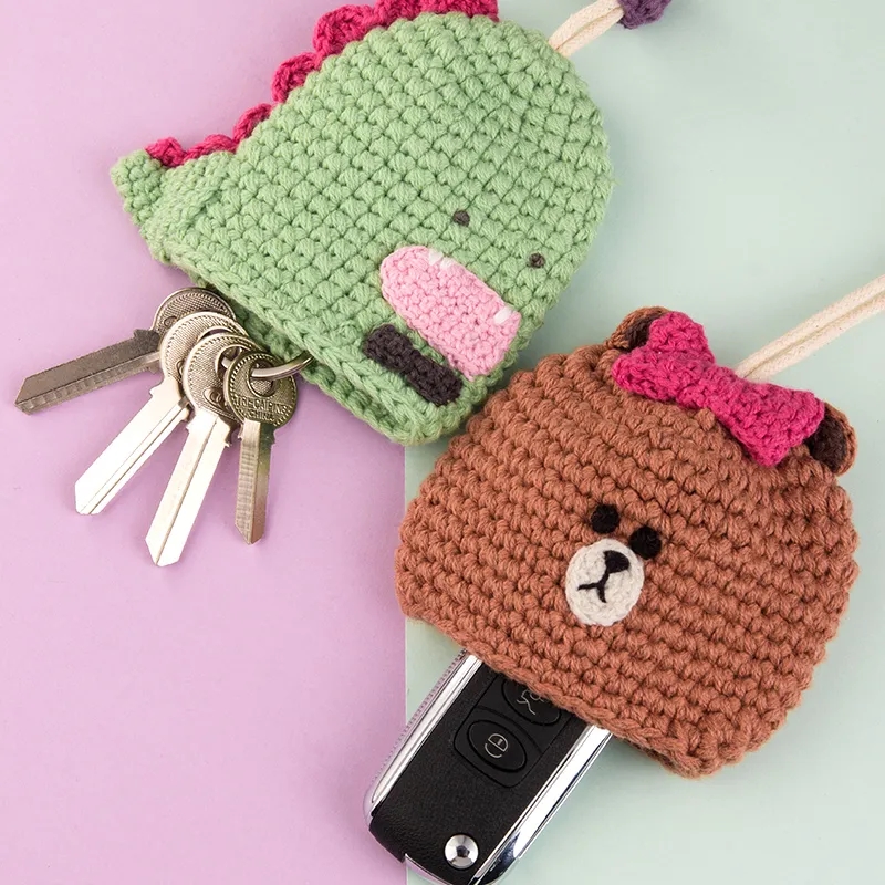 Playful Animal Crochet Key Sleeve Holder Case Fob Pouch