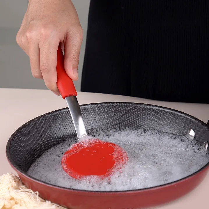 Ergonomic Silicone Kitchen Dish Brush Scrub w/ Handle