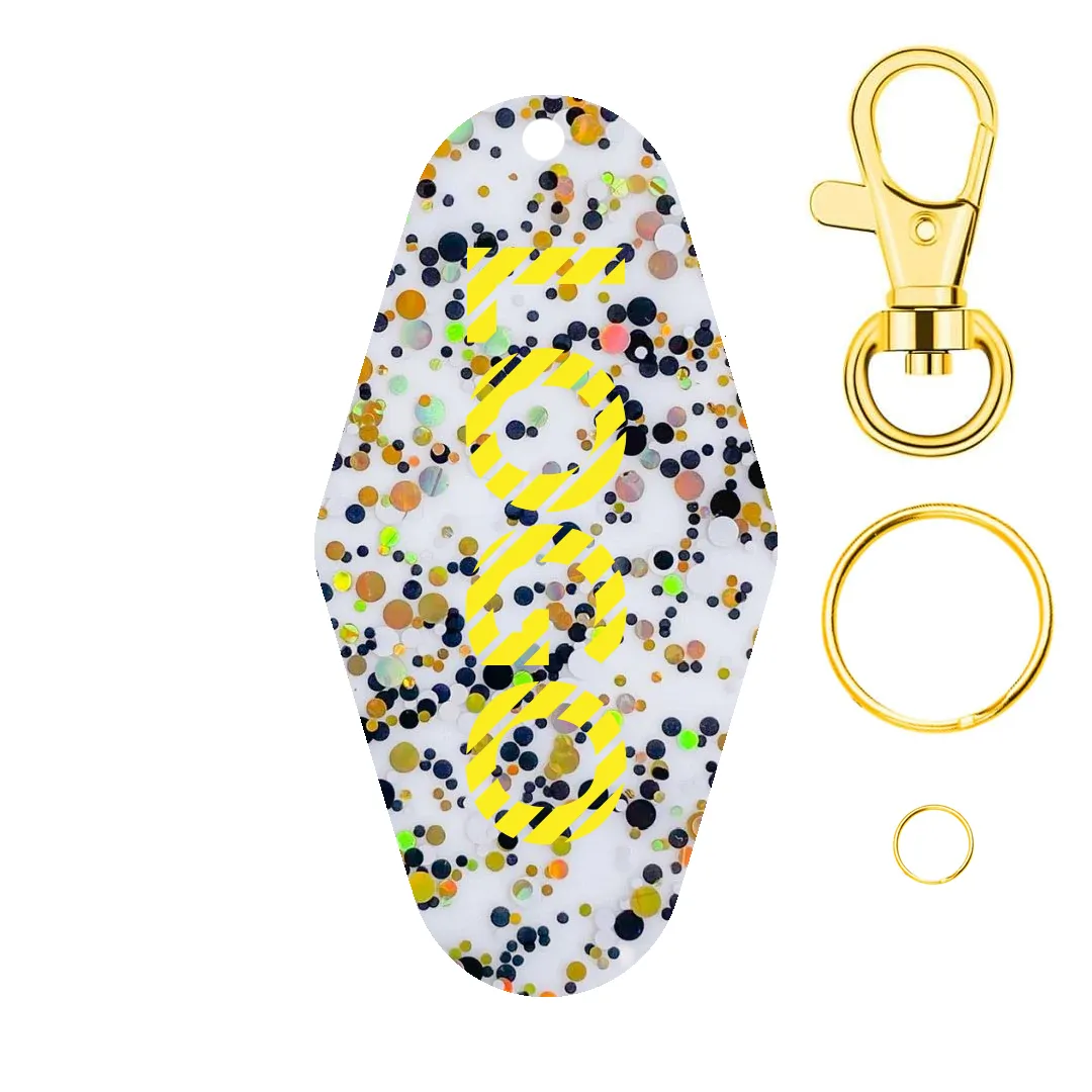 Glitter Dots Chic Acrylic Motel Keychain with Keyring