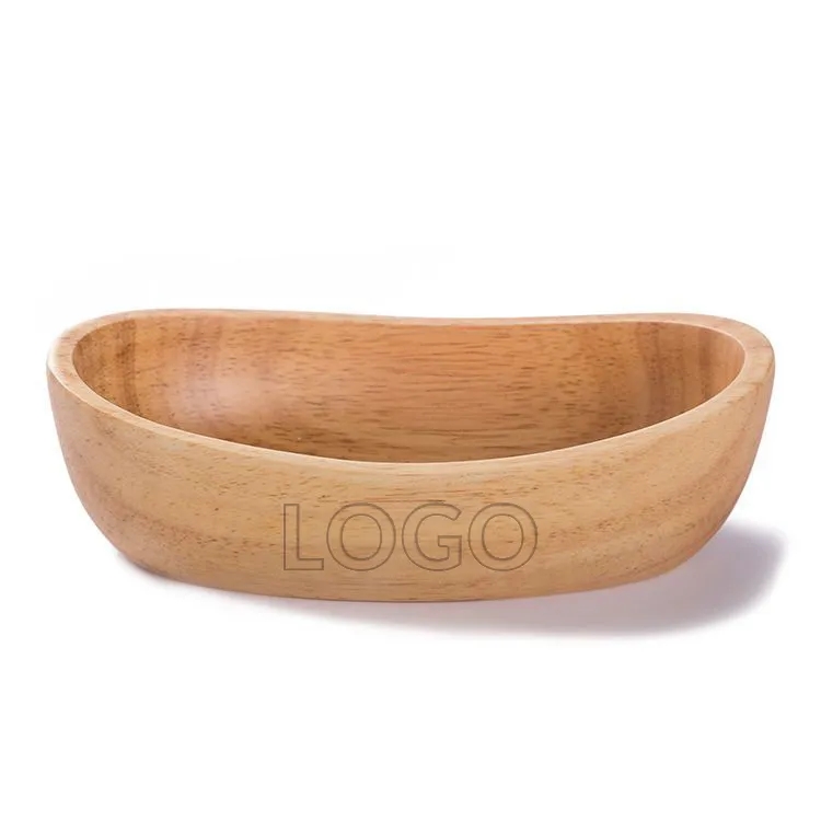 8-Inch Rubberwood Boat-Shape Serving Bowl for Fruit & Snacks
