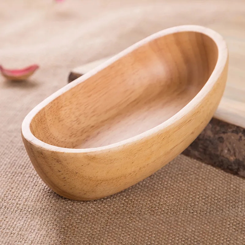 8-Inch Rubberwood Boat-Shape Serving Bowl for Fruit & Snacks