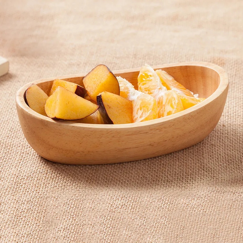 8-Inch Rubberwood Boat-Shape Serving Bowl for Fruit & Snacks