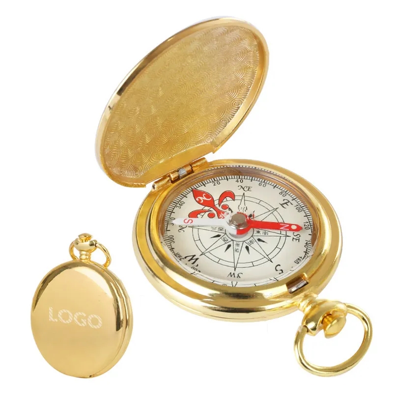 Vintage Brass Gold-Plated Pocket Watch Compass
