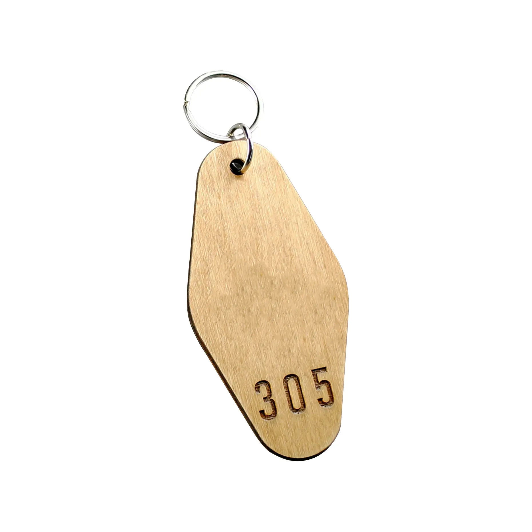 Hotel Wooden Keychain Tag 75x38mm w/ Split Ring
