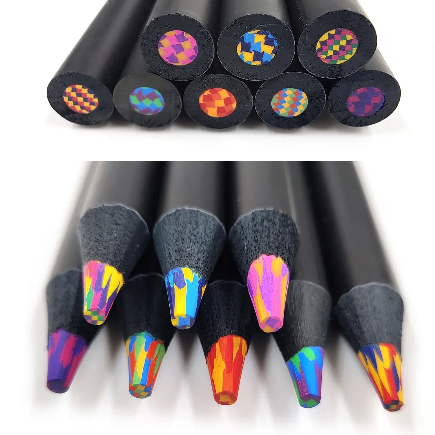 Black Wood Thick-Barreled 8-Color Rainbow Pen Set