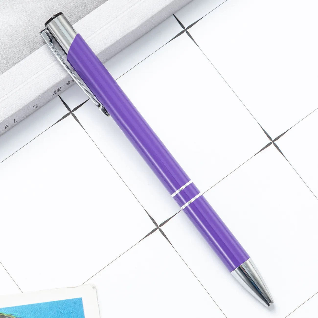 Metallic Push-Action Aluminum Ballpoint Pen with Clip