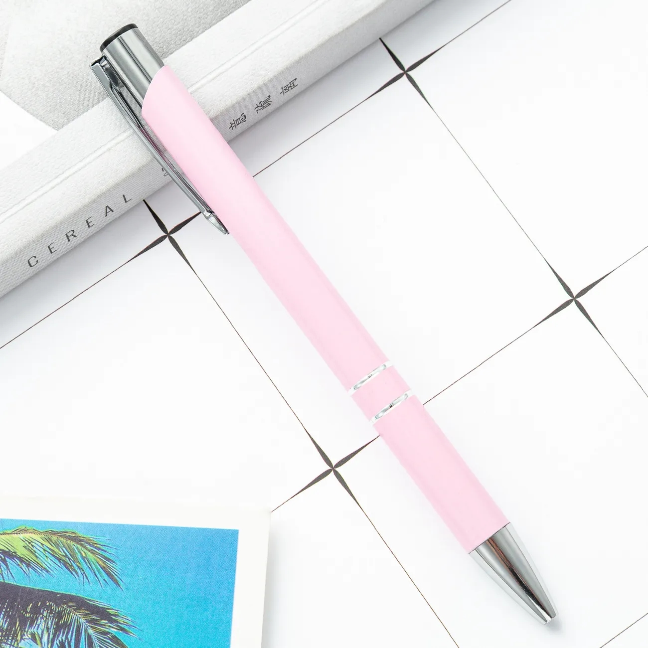 Metallic Push-Action Aluminum Ballpoint Pen with Clip