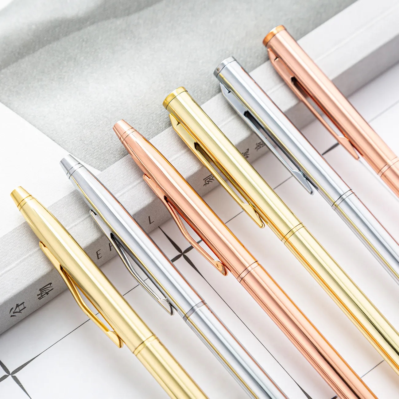 Minimalist Electroplated Metal Ballpoint Pen with Clip