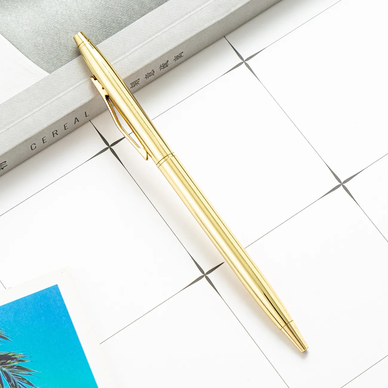 Minimalist Electroplated Metal Ballpoint Pen with Clip