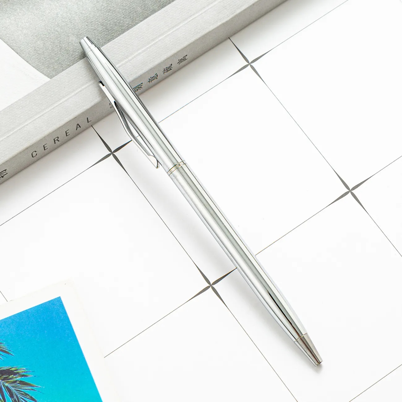 Minimalist Electroplated Metal Ballpoint Pen with Clip