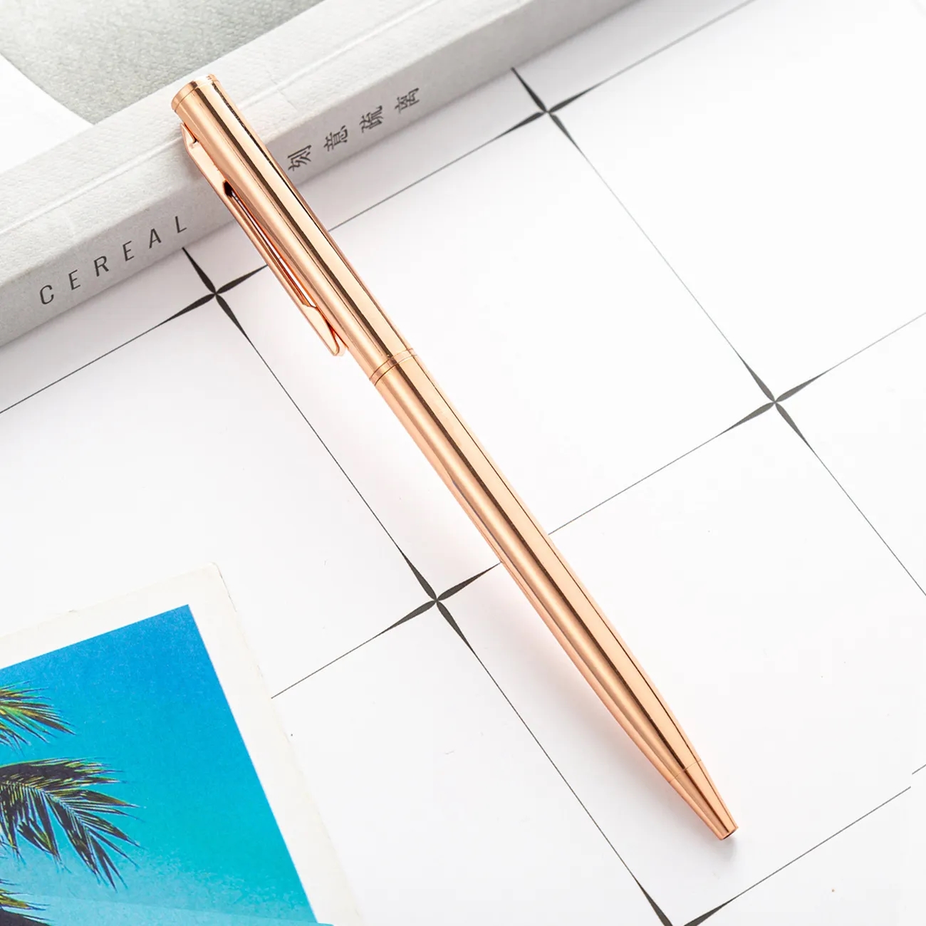 Minimalist Electroplated Metal Ballpoint Pen with Clip