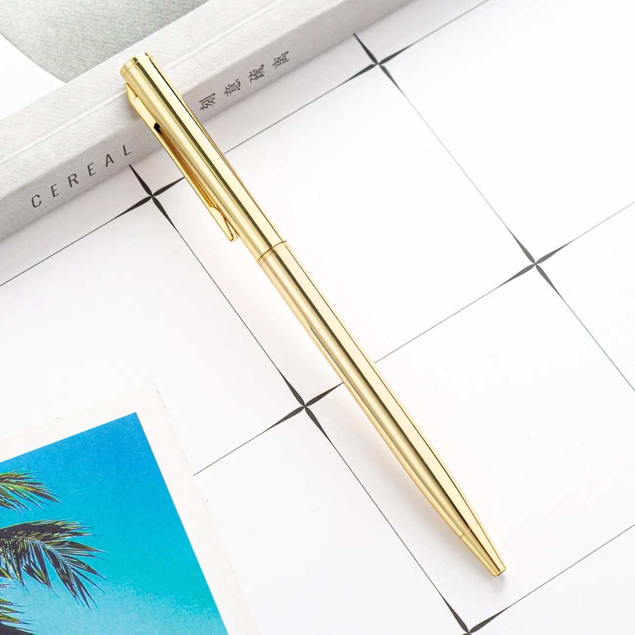 Minimalist Electroplated Metal Ballpoint Pen with Clip