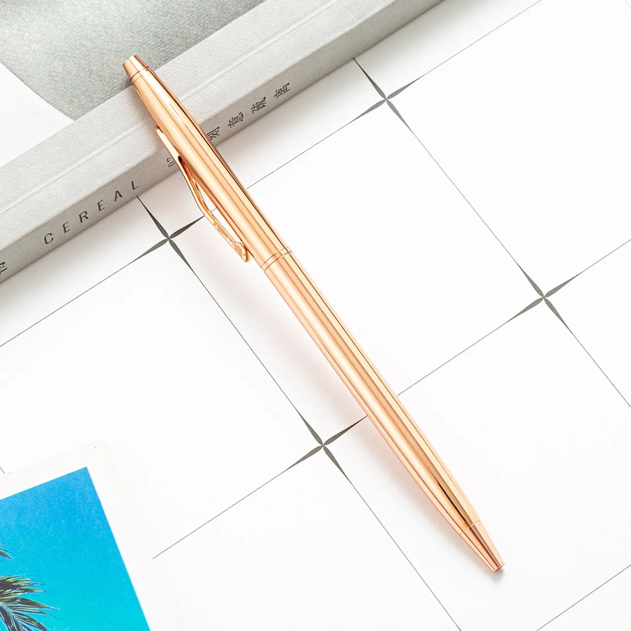 Minimalist Electroplated Metal Ballpoint Pen with Clip