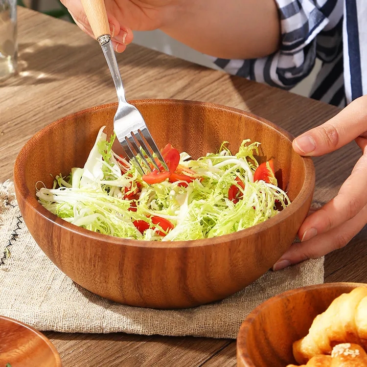 Rustic 1000ml Large Acacia Wood Salad and Mixing Bowl