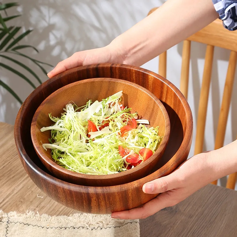Rustic 1000ml Large Acacia Wood Salad and Mixing Bowl