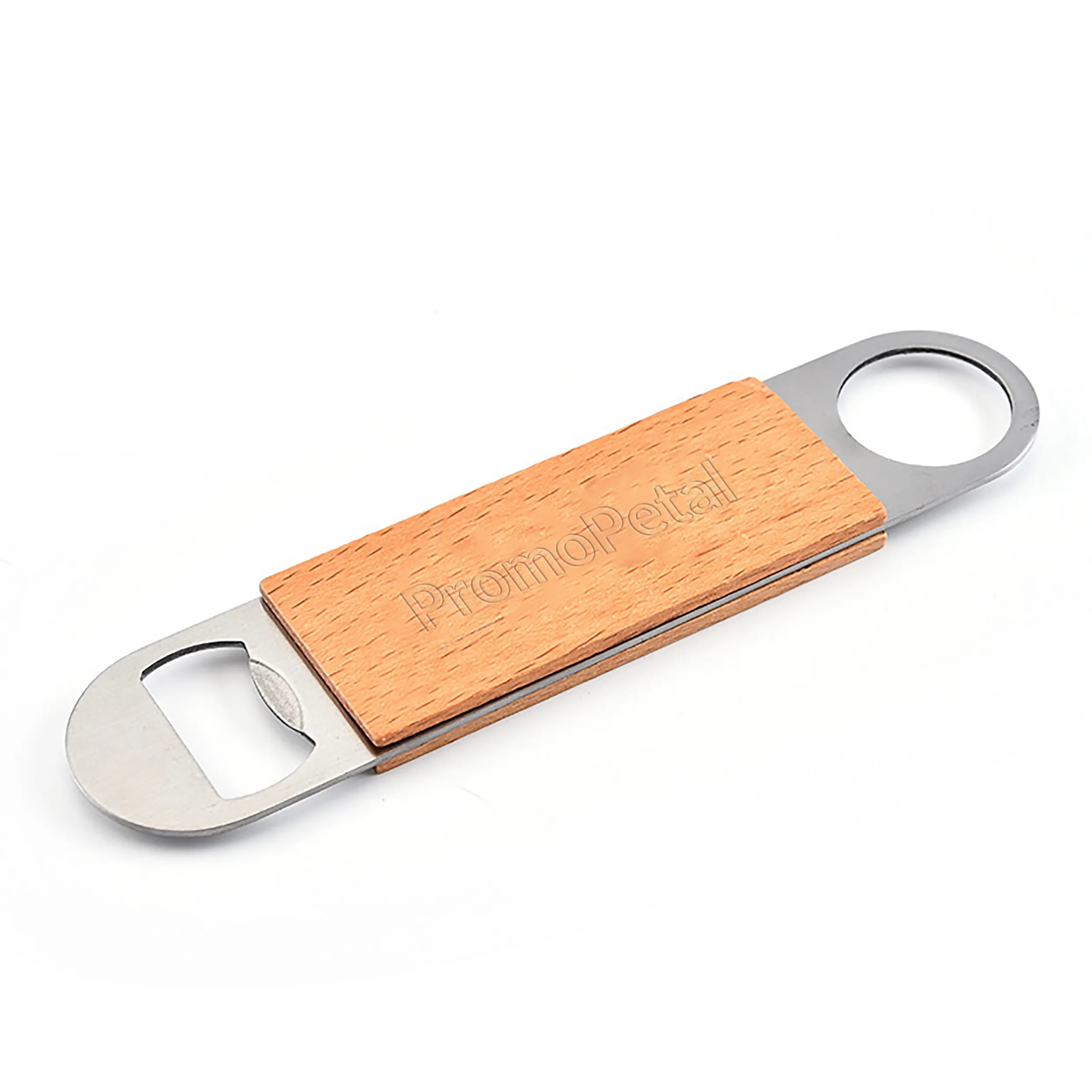 Flat Stainless Steel Bottle Opener w/ Beechwood Inlay
