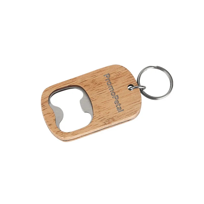 Handy Keychain Metallic Bottle Opener w/ a Wooden Exterior