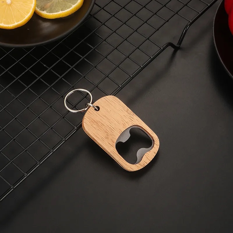 Handy Keychain Metallic Bottle Opener w/ a Wooden Exterior