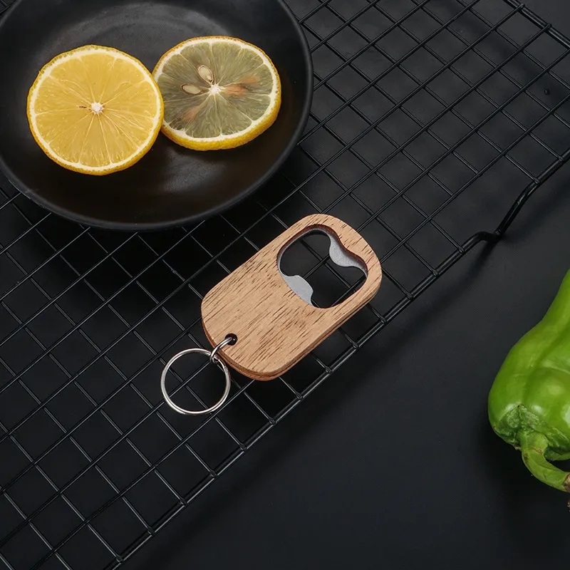 Handy Keychain Metallic Bottle Opener w/ a Wooden Exterior