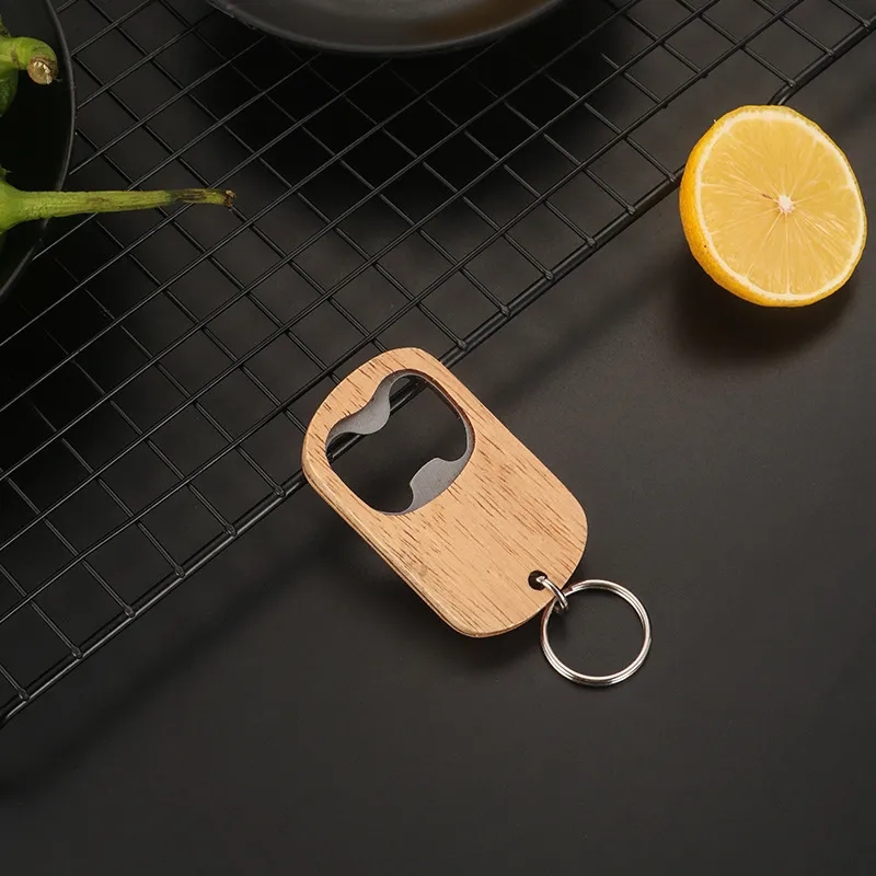 Handy Keychain Metallic Bottle Opener w/ a Wooden Exterior