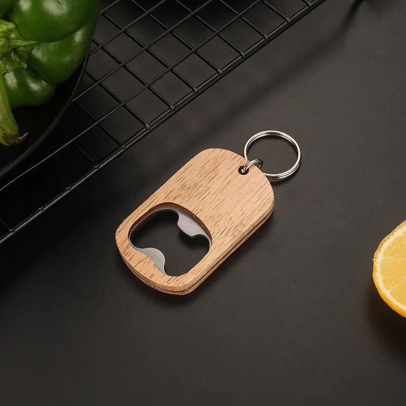 Handy Keychain Metallic Bottle Opener w/ a Wooden Exterior