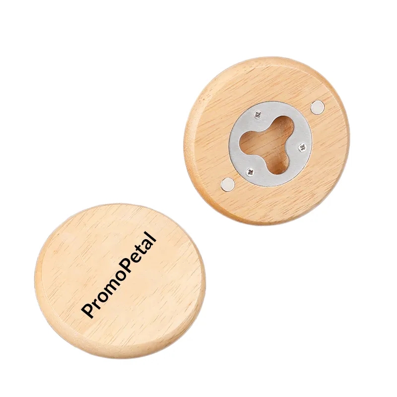 Compact Round Wood Magnetic Bottle Opener 2.75 inch