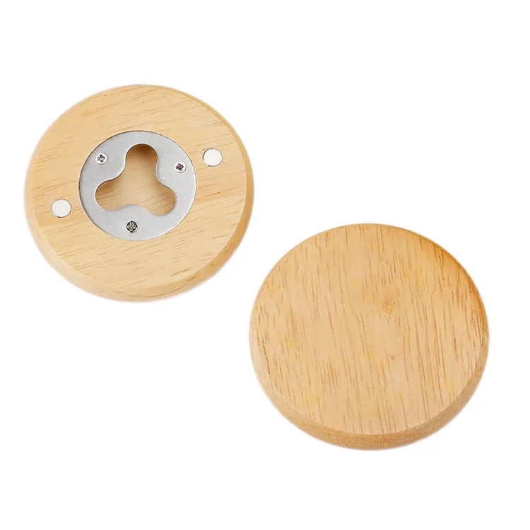 Compact Round Wood Magnetic Bottle Opener 2.75 inch