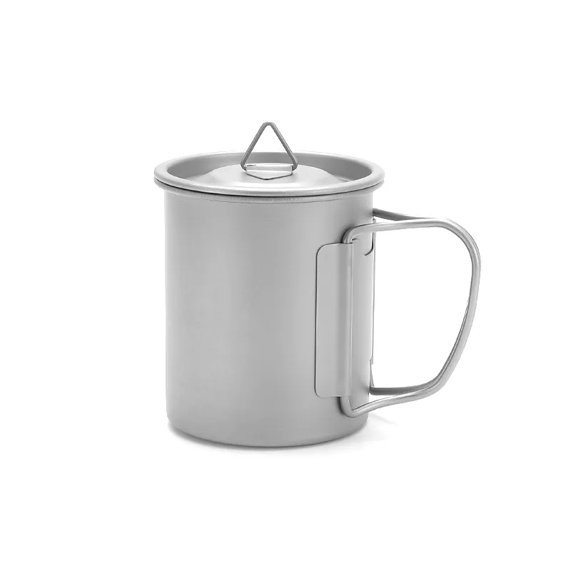 15 oz Titanium Camping Mug w/ Lid & Foldable Handle