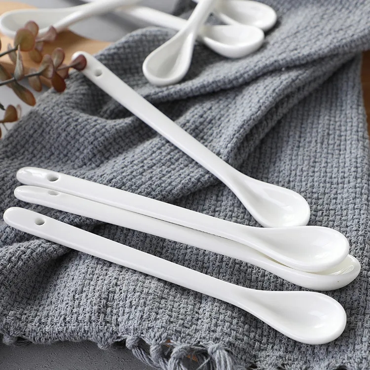 6.7" White Ceramic Stirring Spoon Coffee Tea Desserts Sauces