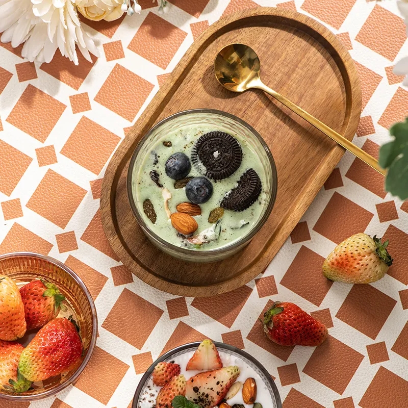 Elegant Wooden Serving Tray with Glass Bowl & Spoon