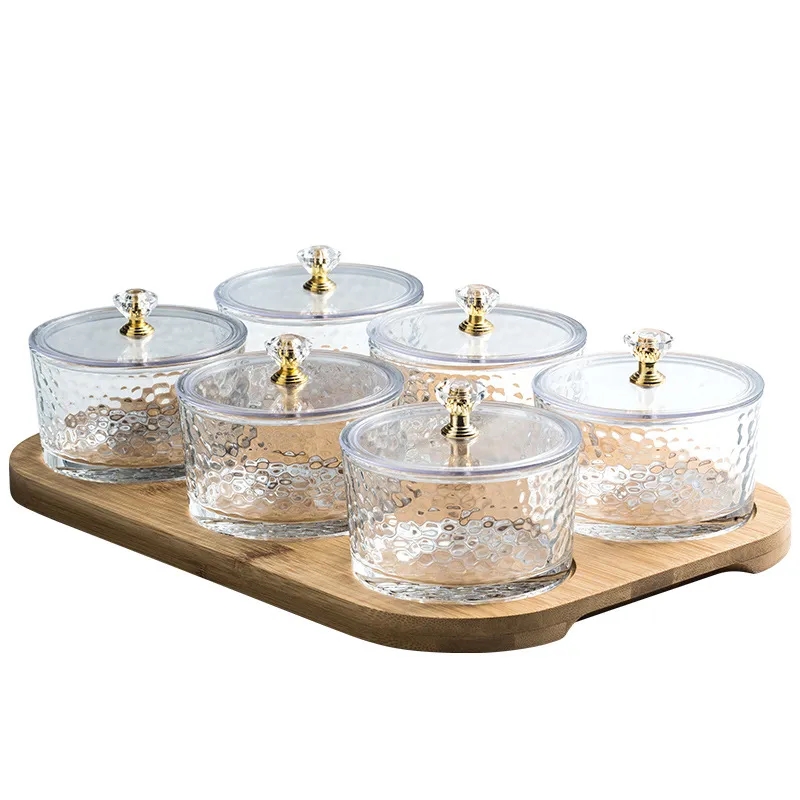Elegant 6-Piece Glass Canister Set w/ Wooden Tray