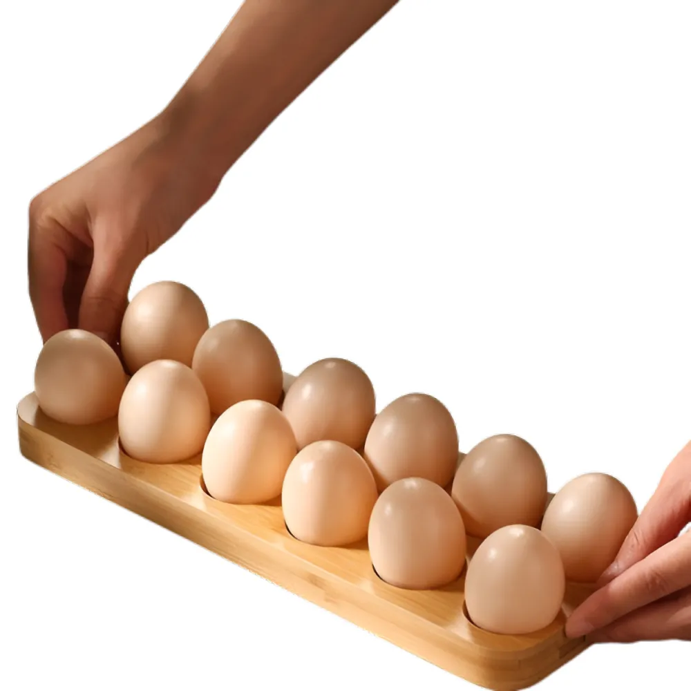 Eco-friendly Bamboo Egg Tray Holder w/ 12 slots