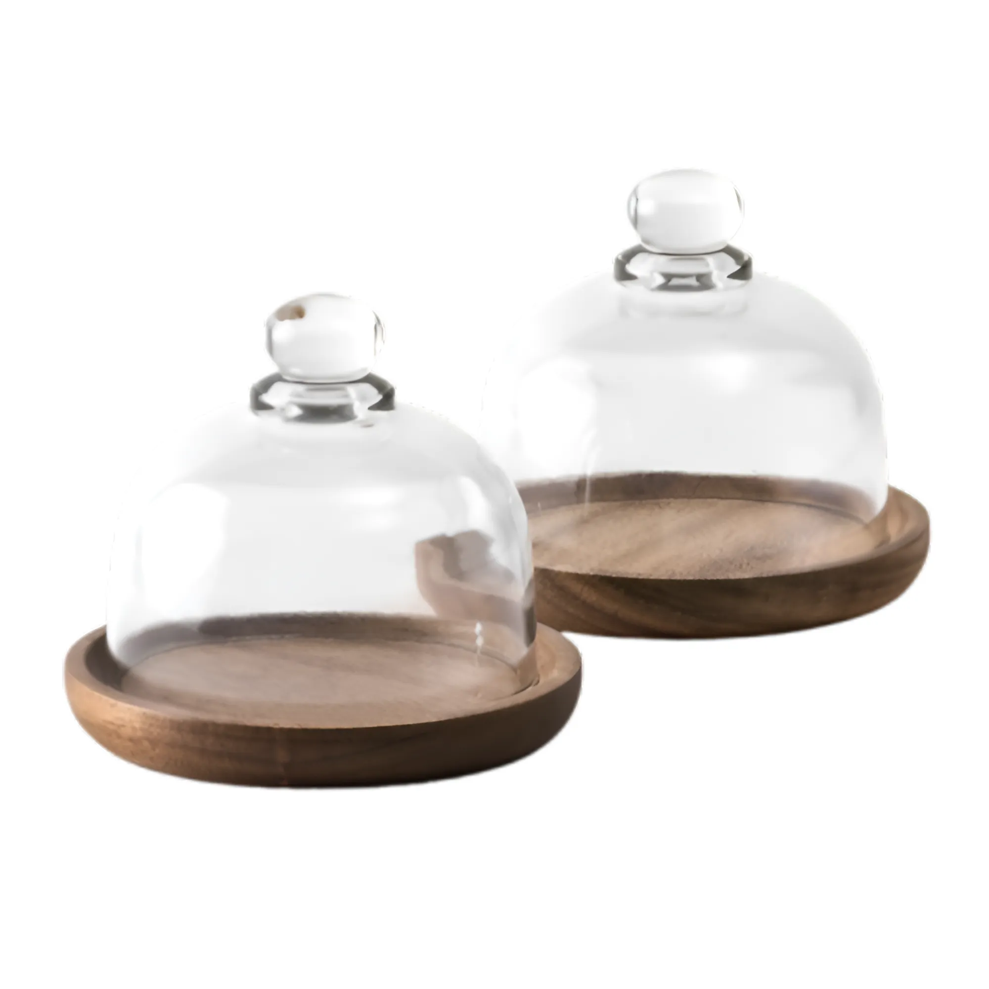 4" Glass Dome Cheese Cake Cover Display w/ Wooden Base Tray