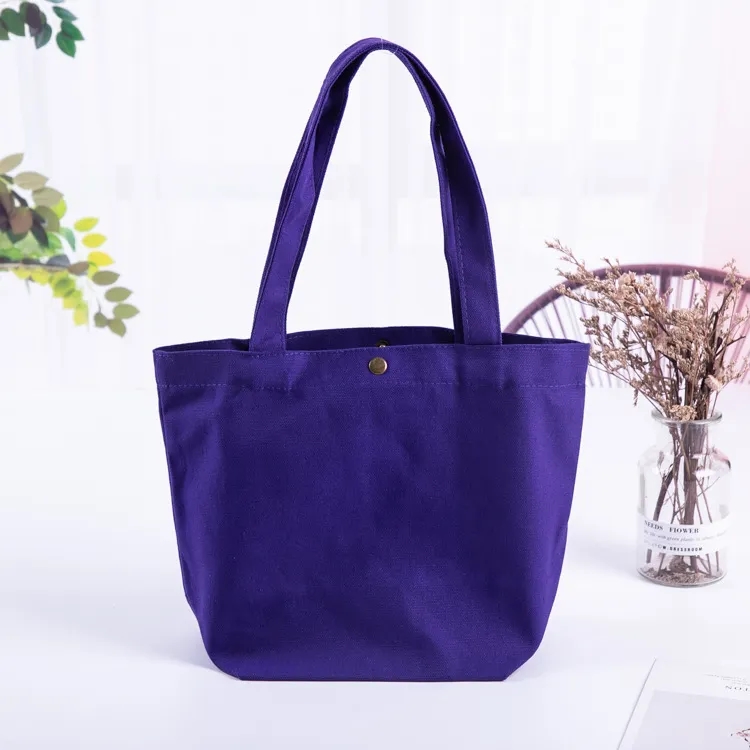 Canvas Tote Bag with Button Closure