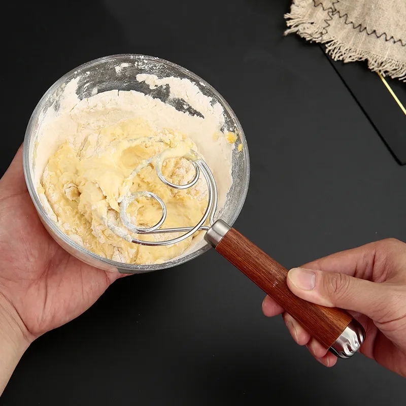 Stainless Steel Dough Whisk with Wooden Handle