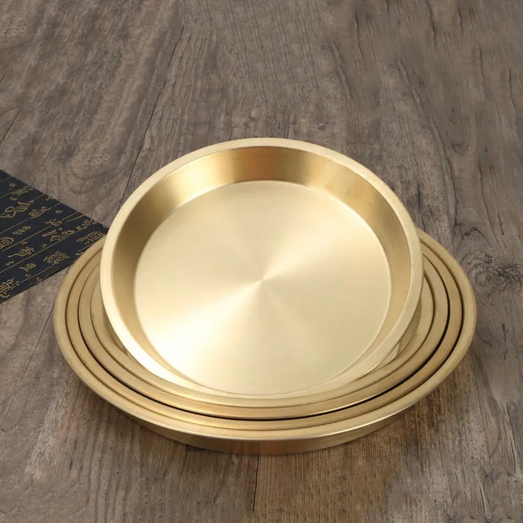 12" Thick Solid Brass Round Tray Copper Serving Platter