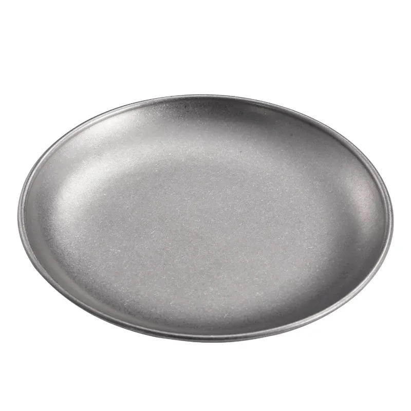 12" Distressed Stainless Steel Round Tray Serving Platter