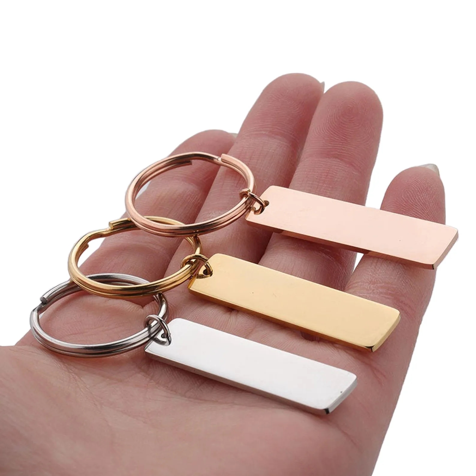 Stainless Steel Metal Keychain w/ Customizable Bar