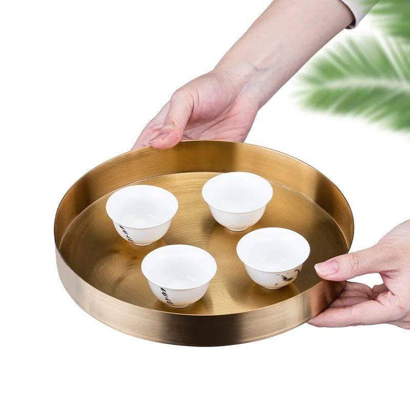 Round Gold Stainless Steel Decorative Tray Jewelry Candles