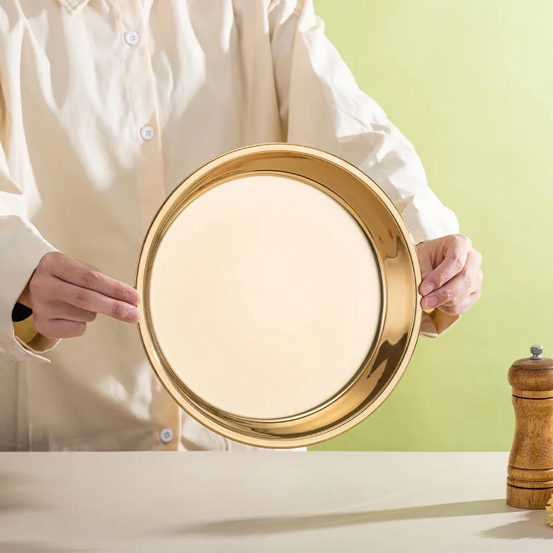 12-Inch Round Gold Stainless Steel Tray for Home Use
