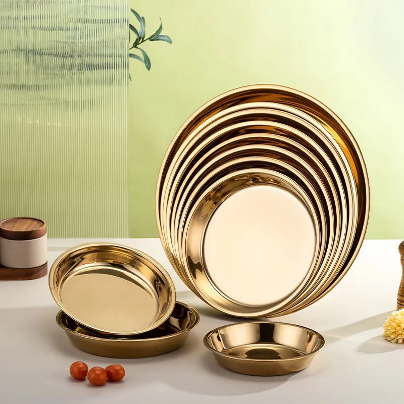 12-Inch Round Gold Stainless Steel Tray for Home Use
