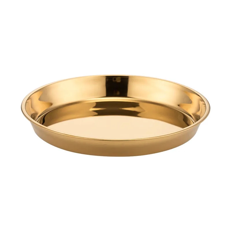 12-Inch Round Gold Stainless Steel Tray for Home Use