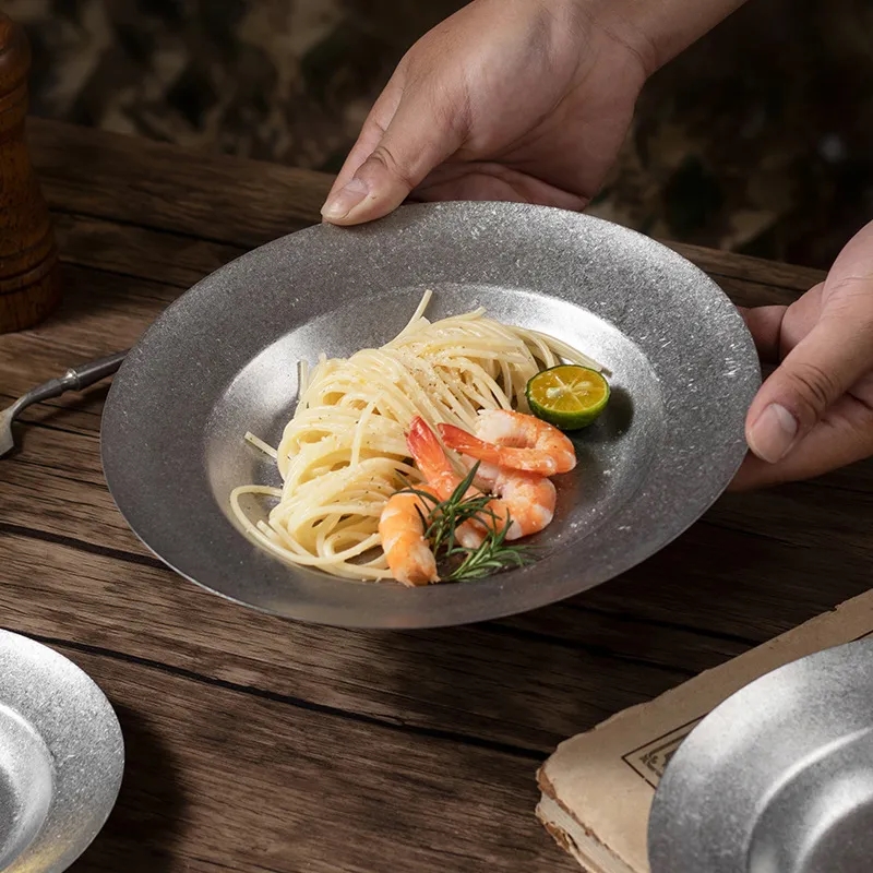 Rustic Industrial Style Stainless Steel Serving Platter